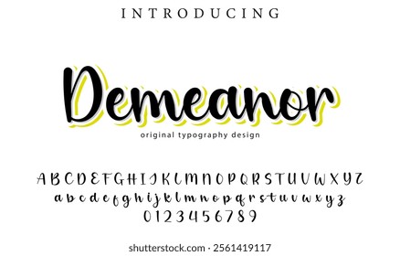 Demeanor Font Stylish brush painted an uppercase vector letters, alphabet, typeface