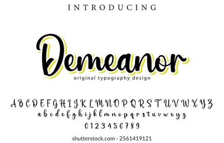 Demeanor Font Stylish brush painted an uppercase vector letters, alphabet, typeface