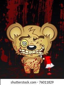 Demented Axe Murder Teddy Bear Cartoon Character