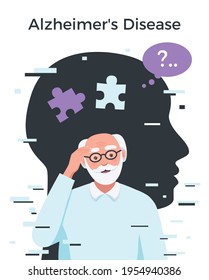 Dementia alzheimer disease flat concept with senior man vector illustration