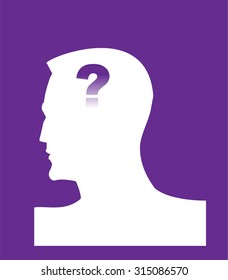 Dementia. Alzheimer. Head and question mark. Mental health symbol conceptual design. Side profile of a human face with the question mark inside as a symbol for neurology and dementia or memory loss.