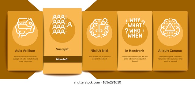 Dementia Brain Disease Onboarding Mobile App Page Screen Vector. Dementia Mind Degenerative Illness, Memory Loss And Poor Speech Pronunciation Color Illustrations