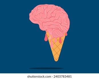 Dementia. Brain melts like ice cream. vector 