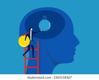 Dementia. Businessman changes light bulb in big head