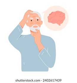 Dementia. Grandpa or old man loses his memory. Icon vector infographic illustration for design signs, banners.