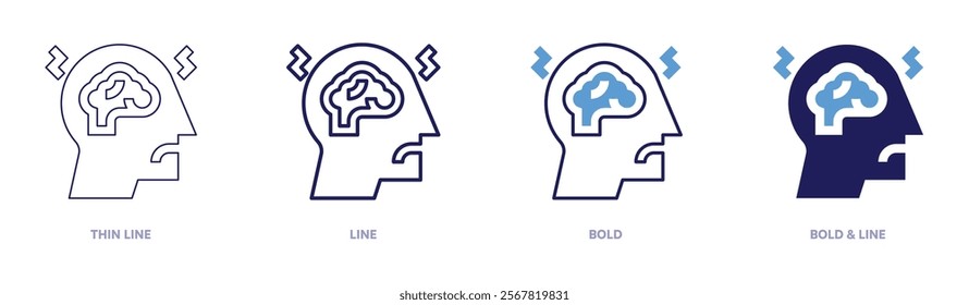 Dementia icon in 4 different styles. Thin Line, Line, Bold, and Bold Line. Duotone style. Editable stroke.