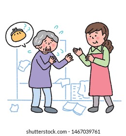 Dementia Illustration of an elderly person searching for a wallet