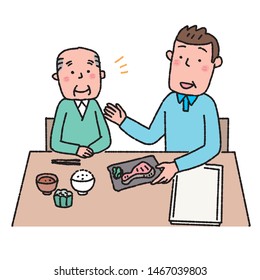 Dementia Male Diet Support Asian Seniors Illustration