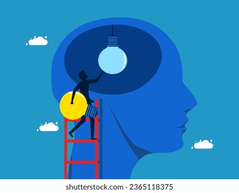 Dementia. man changes light bulb in big head