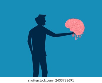 Dementia. man holds a melted brain. vector 