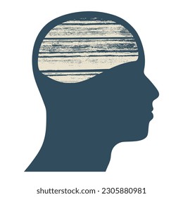 Demencia, pérdida de memoria, concepto de amnesia. Daño cerebral, disfunción cognitiva. Enfermedad de Alzheimers. Ilustración de un perfil de cabeza humana con proceso de envejecimiento cerebral. Enfermedades mentales, psicológicas