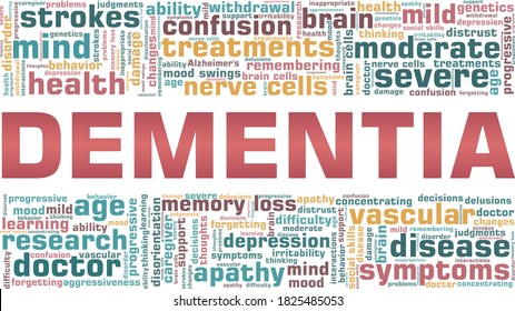 Nube de palabras de ilustración vectorial Dementia aislada en un fondo blanco.