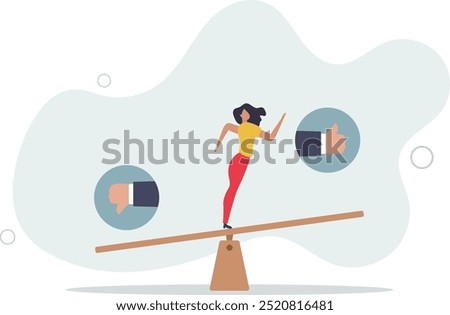 Demerit and merit evaluation, advantage and disadvantage in comparison, performance assessment,flat design with people.