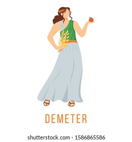 Demeter flat vector illustration. Ancient Greek deity. Goddess of agriculture, harvest and fertility. Mythology. Divine mythological figure. Isolated cartoon character on white background