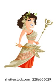 Demeter greek goddess from ancient mythology. Female character in white dress. Agriculture god. Isolated vector illustration in cartoon style