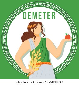 Demeter green social media post mockup. Ancient Greek goddess. Mythological figure. Web banner design template. Social media booster, content layout. Poster, printable card with flat illustrations