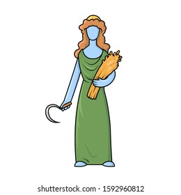 Demetra, goddess of Agriculture. Ancient Greece mythology. Flat vector illustration. Isolated on white background.