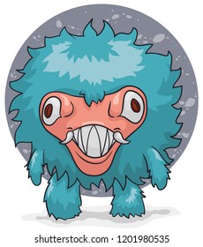 Demi human alien of cold planet with furry body, a fierce face, big eyes and showing its fangs in a strange smile.