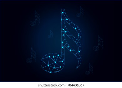 Demi - semiquaver icon - With glowing point and lines scales on the dark gradient background. Vector Illustration eps10
