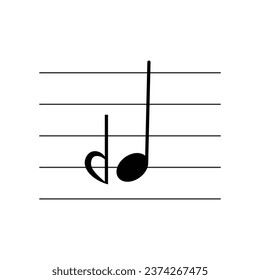 Einfaches oder halbes flaches Symbol auf Personal, flacher Vektorgrafik einzeln auf weißem Hintergrund. Mikrotonzeichen. Musikalisches Symbol. Musikalische Notation. Flashcard zum Erlernen von Musik.