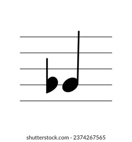 Demiflat or Half flat symbol on staff flat vector isolated on white background. Microtone sign. Musical symbol. Musical notation. Flashcard for learning music.