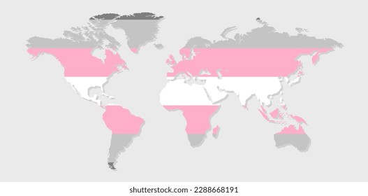 Demigirl Stolperflagge in einer Form von Weltkarte. Flagge von Schwulen, Transsexuellen, Bisexuellen, Lesben usw.