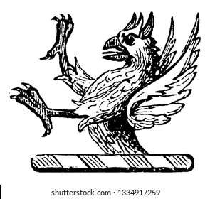 Demi-Griffin Crest is used to express the horns, vintage line drawing or engraving illustration.