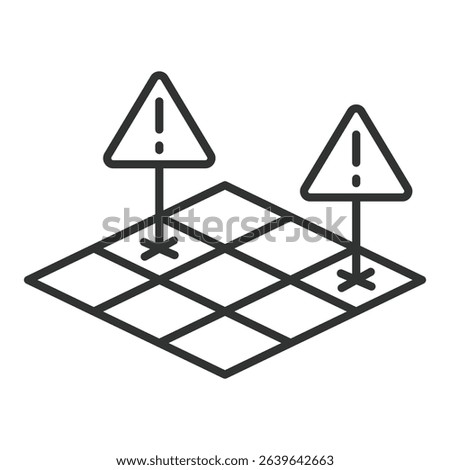 Demining the field, icon in line design. Demining the field, mine clearance, bomb disposal, explosive ordnance, safety, military, detection on white background vector. Demining the field icon