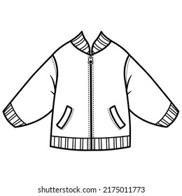 Demi-season zipped cardigan outline for coloring on a white background