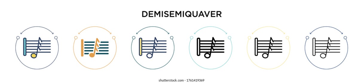 Demisemiquaver icon in filled, thin line, outline and stroke style. Vector illustration of two colored and black demisemiquaver vector icons designs can be used for mobile, ui, web