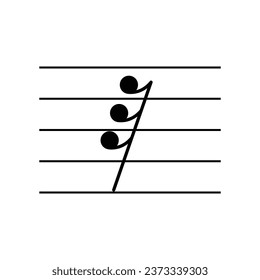 Demisemiquaver or thirty second rest symbol on staff flat vector isolated on white background. Musical symbol. Musical notation. For learning music.