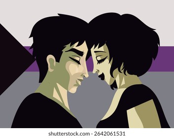 demisexual asexual proud couple with flag