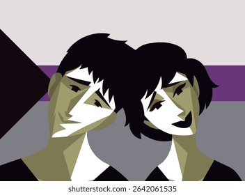 demisexual asexual proud couple with flag