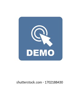 Demo with cursor sign icon. Demonstration symbol. Circle flat button with shadow. Modern UI website navigation. Vector