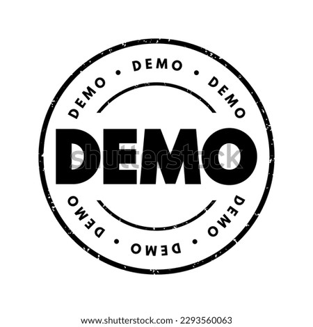 Demo - demonstration of a product or technique, text concept stamp