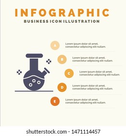 Demo flask, Lab, Potion Solid Icon Infographics 5 Steps Presentation Background. Vector Icon Template background