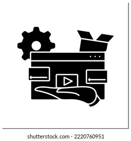 Demo Video Glyph Icon. Demonstration Video Illustrates Products And Services.Attract Prospective Customers.Video Marketing Concept.Filled Flat Sign. Isolated Silhouette Vector Illustration