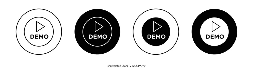 Demo video icon set. Demo Video Room Conference Board vector symbol in a black filled and outlined style. Business Product Demo Video Website Sign.