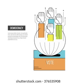 Democracy concept. Hand of Voting. website banner, template, poster, icons. flat thin line design elements. vector illustration