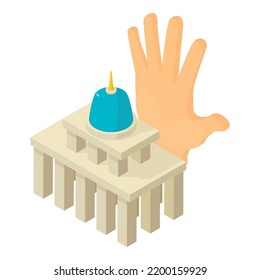 Democracy Concept Icon Isometric Vector. Legislature Building, Open Human Palm. Capitol Building, Legislature