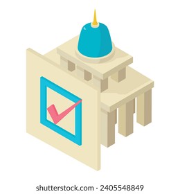 Democracy concept icon isometric vector. Capitol and document with check mark. Legislature building, election concept