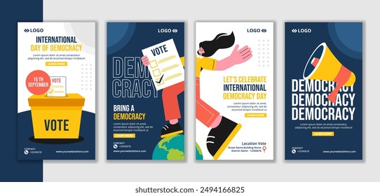Democracy Day Social Media Stories Flat Cartoon Hand Drawn Templates Background Illustration