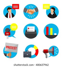 Democracy Election Educational Sign Set With Politician, Agreement, Interview, Vote, Voting, Poll, Politics, Protest & Public Announcement Symbol Collection