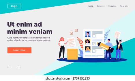 Democracy election flat vector illustration. Cartoon citizens voting during election, ballot or poll. Freedom, society ideology and constitution concept