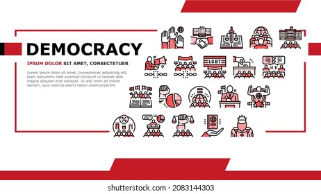 Democracy Government Politic Landing Web Page Header Banner Template Vector. Democracy Parliament And Political Voting, Citizen Patriotism Justice, Majority Rules And Minority Rights Illustration