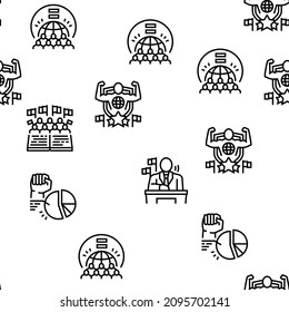 Democracy Government Politic Vector Seamless Pattern Thin Line Illustration