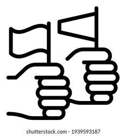 Democracy hand flag icon. Outline democracy hand flag vector icon for web design isolated on white background
