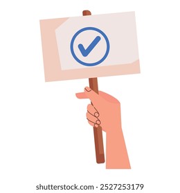 Mano de la democracia que sostiene banderas aisladas