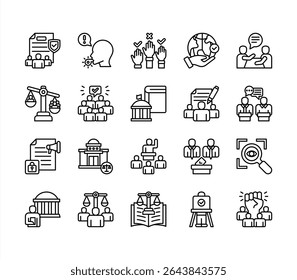 Democracy icon collection set with Elections, Representation, Human rights, Freedom, Transparency, Participation, Constitution	