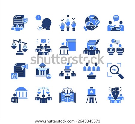 Democracy icon collection set with Elections, Representation, Human rights, Freedom, Transparency, Participation, Constitution	